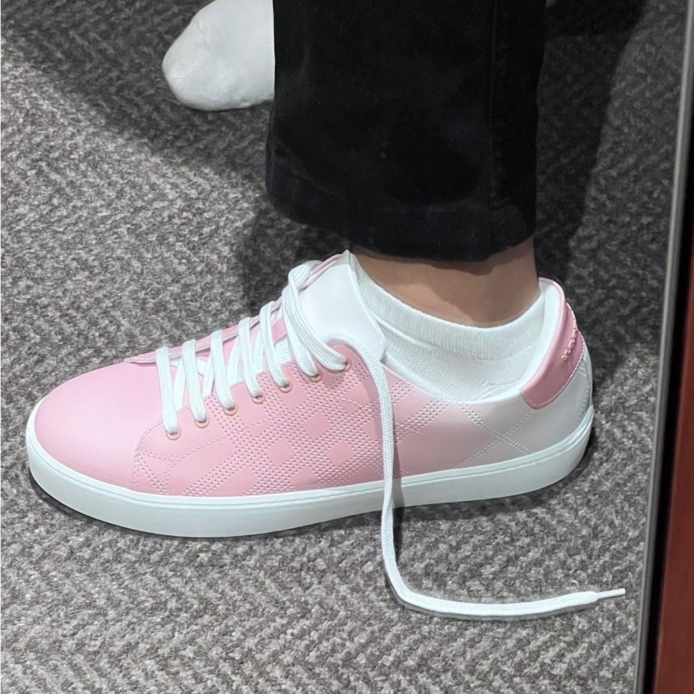 Pink & White Leather Burberry Sneakers